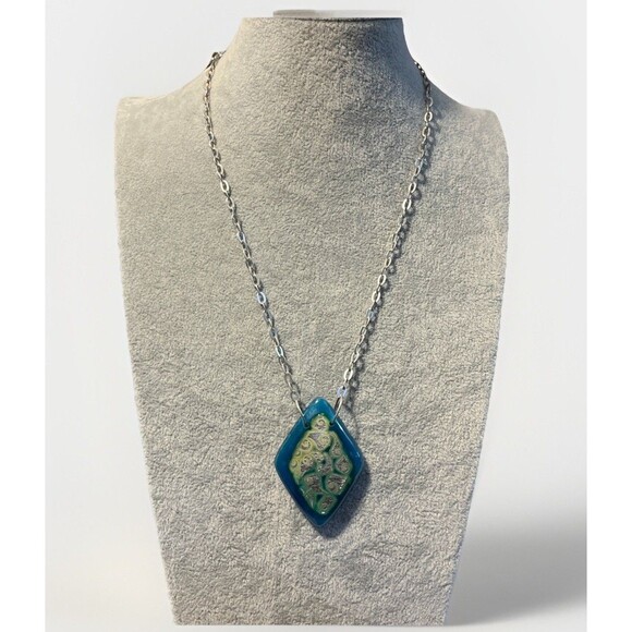 Frederic Duclos Dichroic Art Glass Pendant On .925 Sterling Chain Italy 18” - Picture 1 of 7